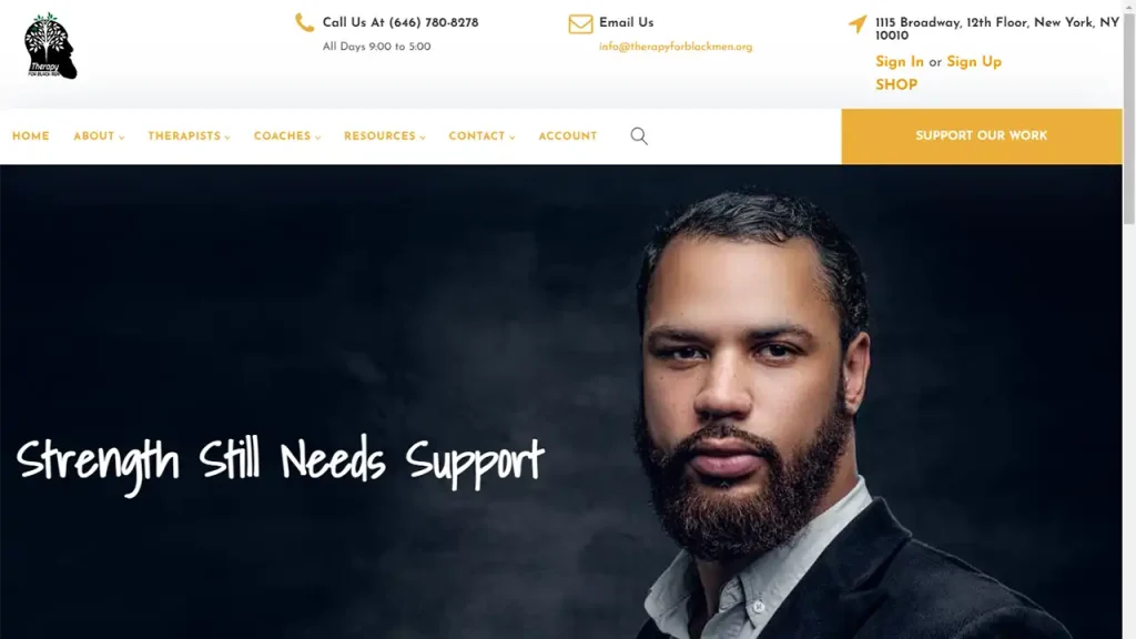 A screenshot of the directory website, Therapy For Black Men.
