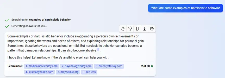 An example of Bing's AI integration with its search results.