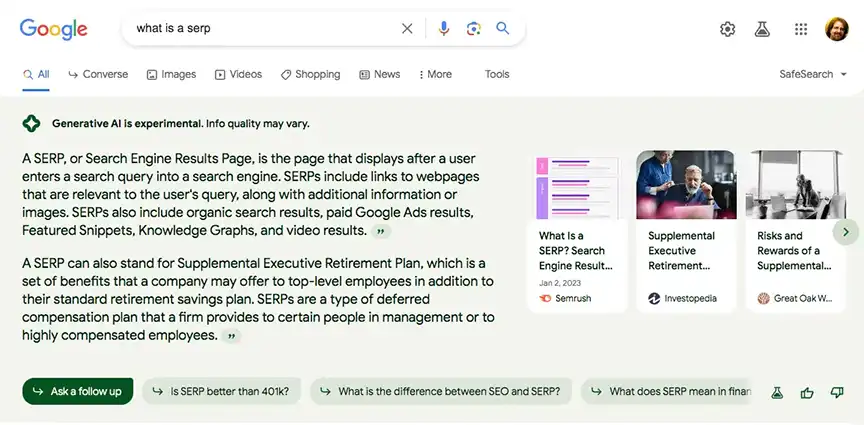 A demonstration of Google's AI integration search results may look like.