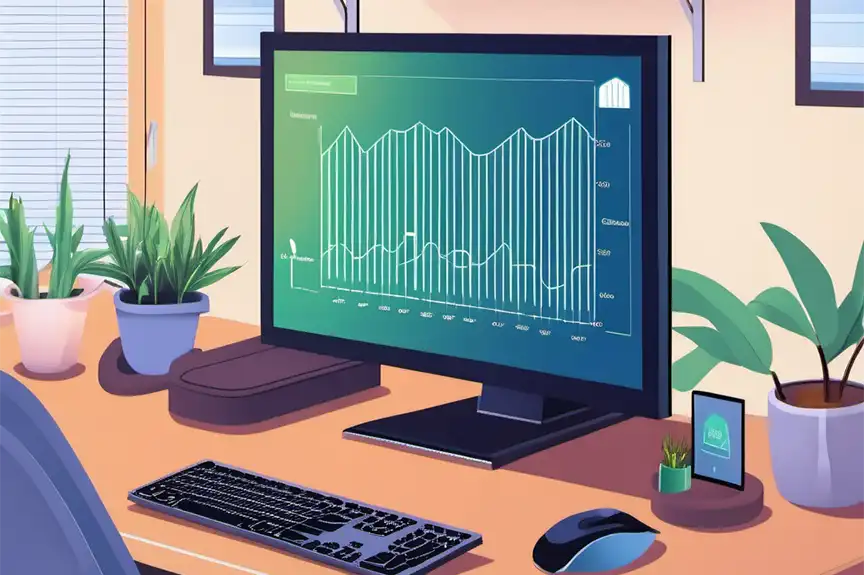 A drawing of a computer in a therapy office, on the monitor is analytics of the site's blog posts.