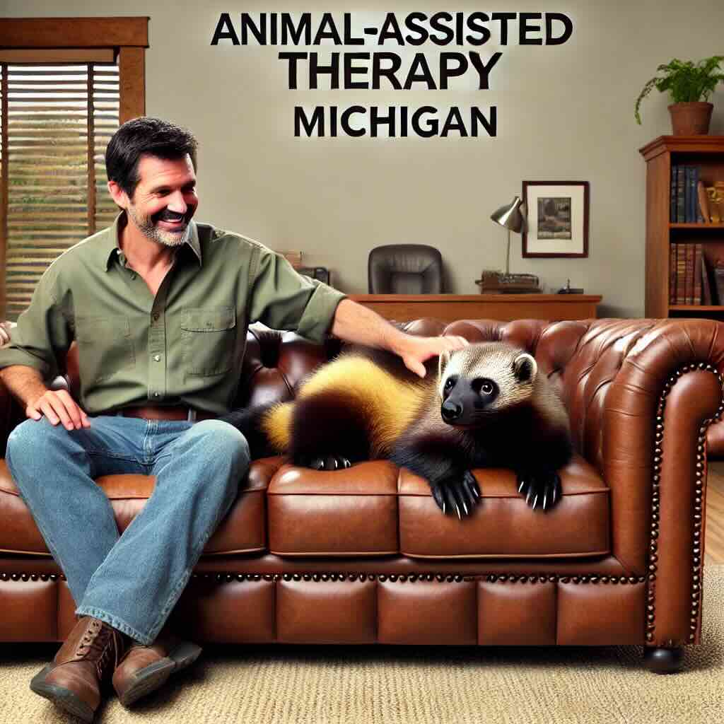 animal assisted therapy with a wolverine in Michigan