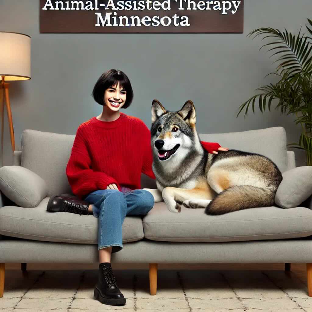 animal assisted therapy with a wolf in Minnesota