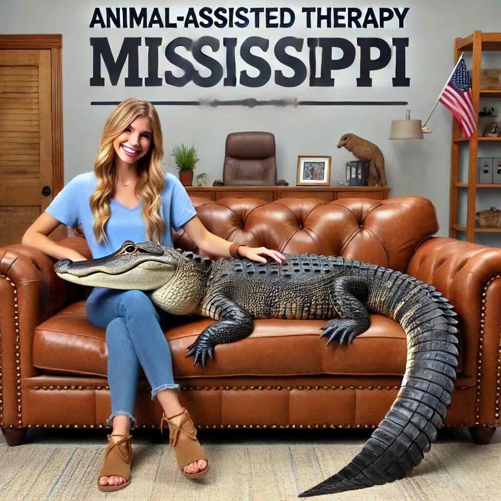 animal assisted therapy with a alligator in Mississippi