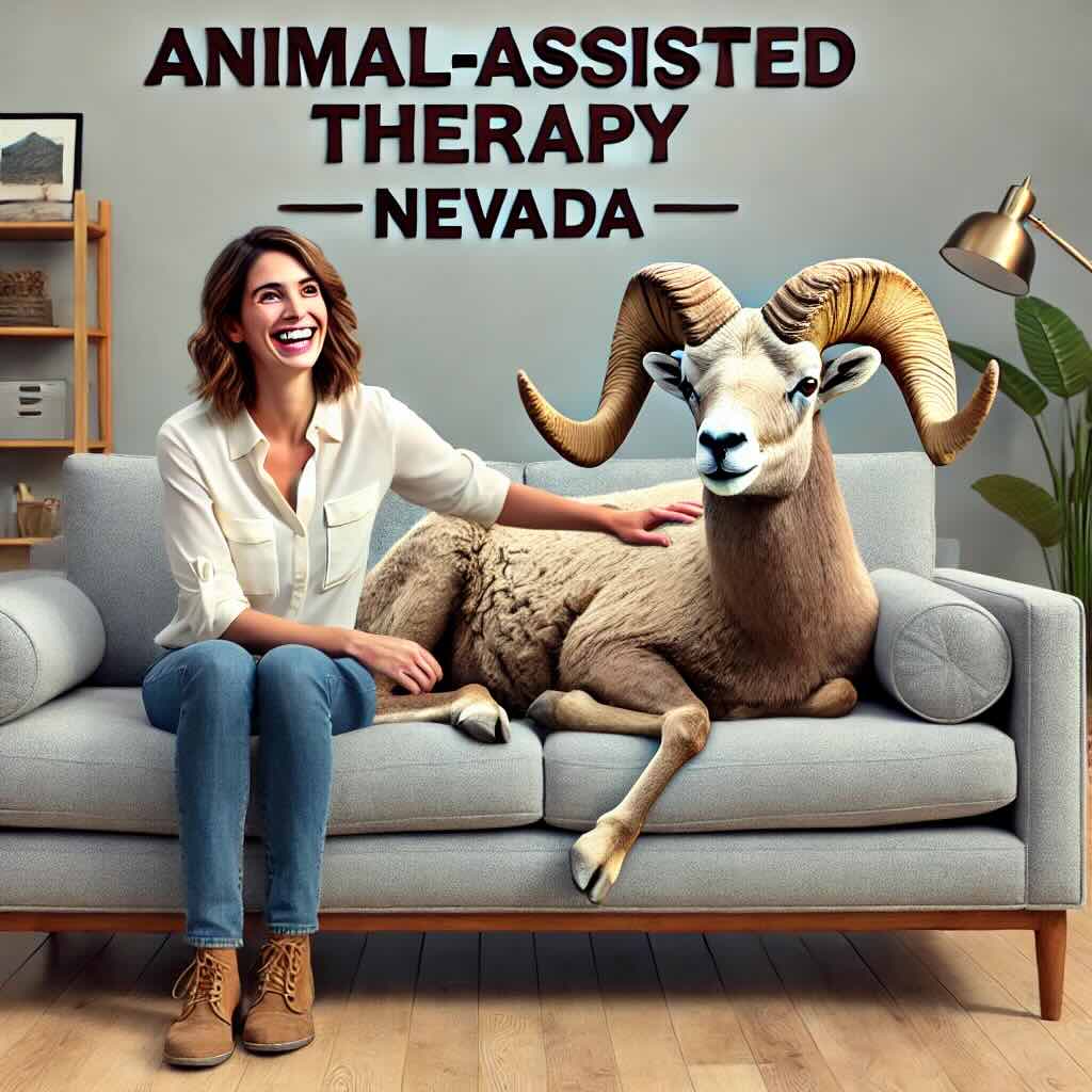 animal assisted therapy with a big horn sheep in Nevada