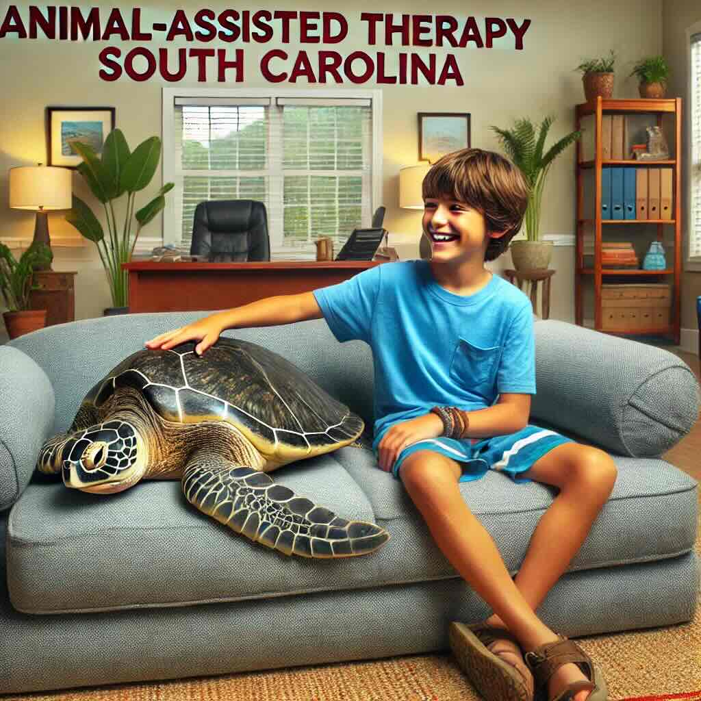 animal assisted therapy with a sea turtle in South Carolina