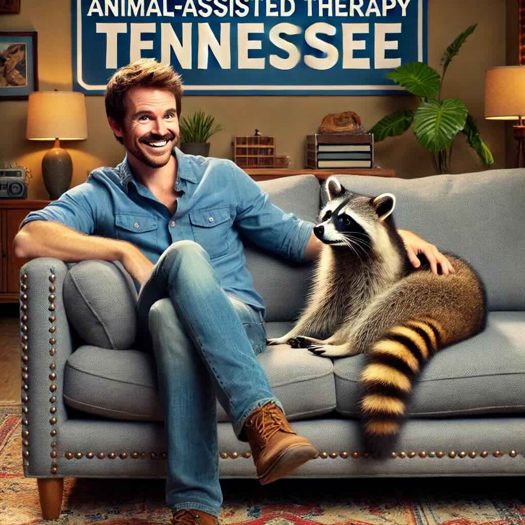 animal assisted therapy with a raccoon in Tennessee