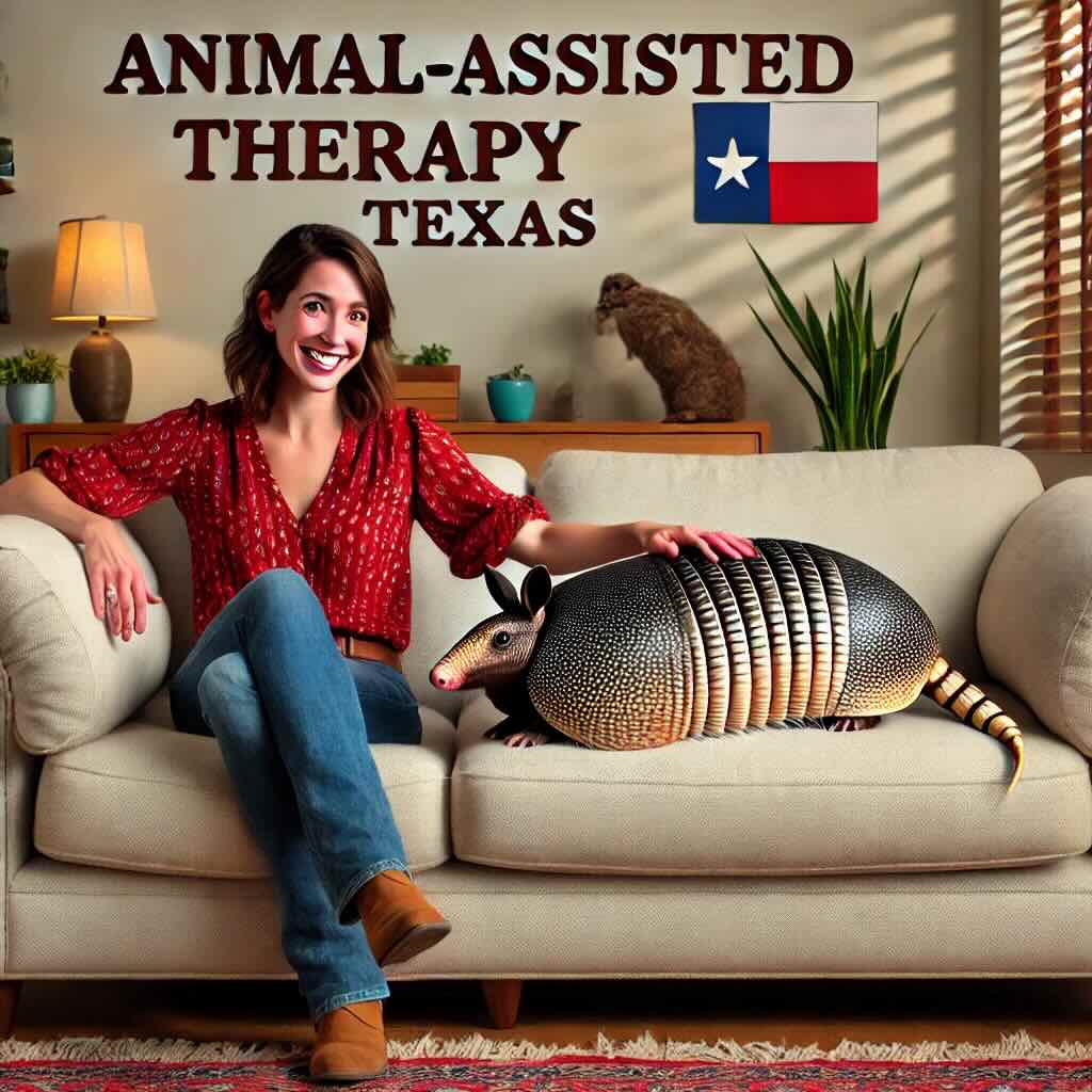 animal assisted therapy with a armadillo in Texas