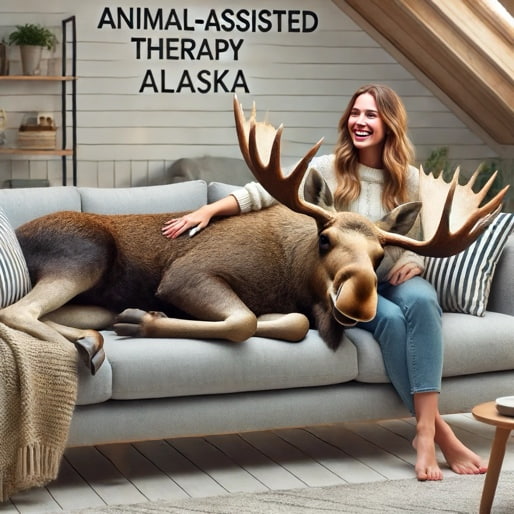 animal assisted therapy with a moose in Alaska