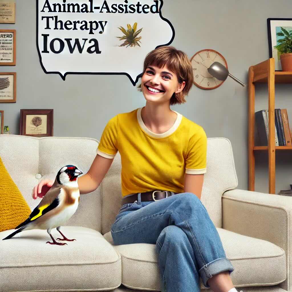 animal assisted therapy with a goldfinch in Iowa